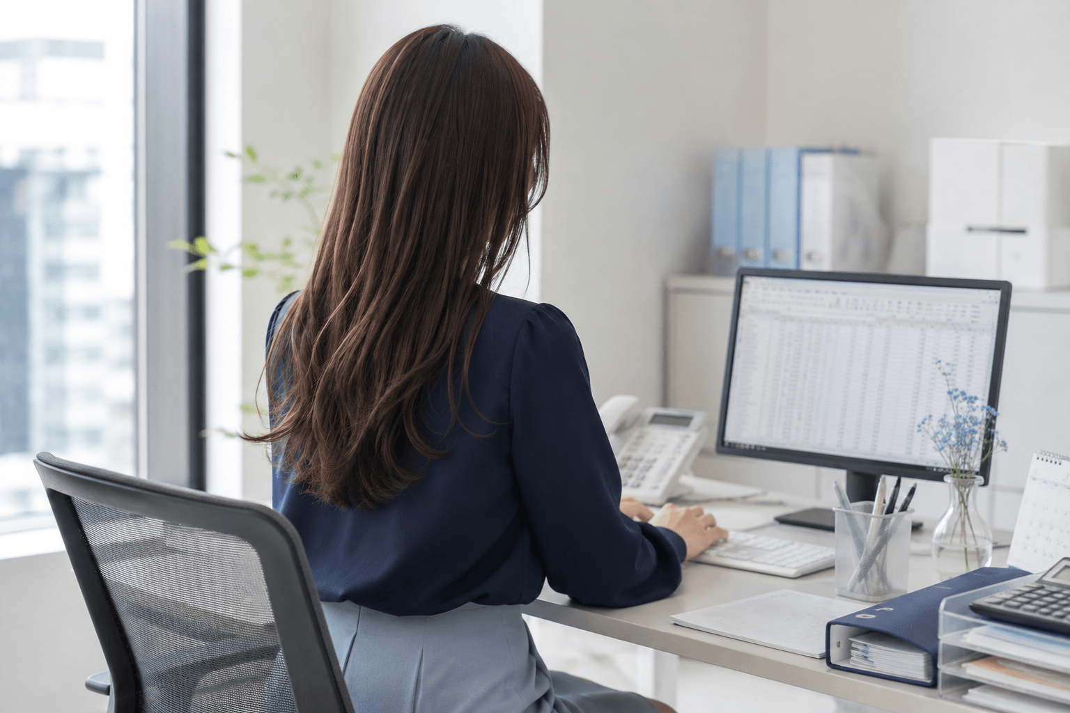 会社員として働く女性の後ろ姿